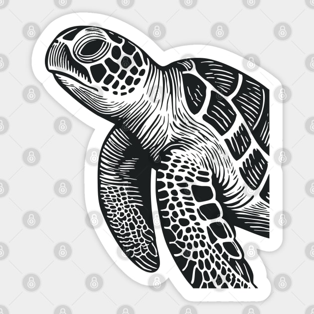 Serene Sea Turtle Linocut Print for Calming Ocean Nursery Decor Sticker by TuncGK
